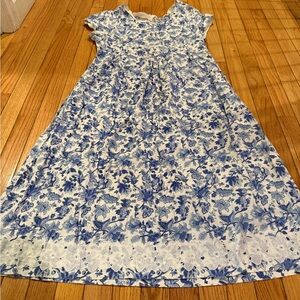 Floral Blue White Dress Battenburg lace hem detail easter spring romantic modest